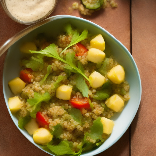 Ensalada de quinoa y vegetales asados con aderezo de tahini