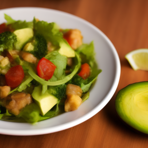 Ensalada de salmón y aguacate con aderezo de mostaza