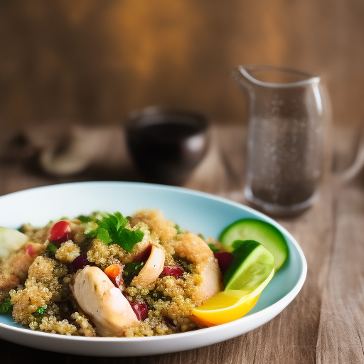 Ensalada de quinoa y pollo con aderezo de miel y mostaza