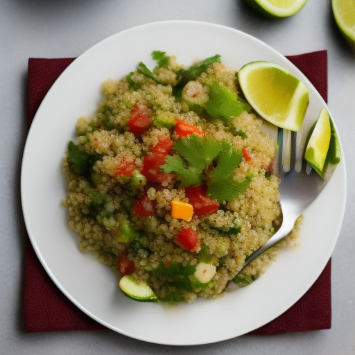 Ensalada de quinoa con vegetales asados y aderezo de limón y tahini