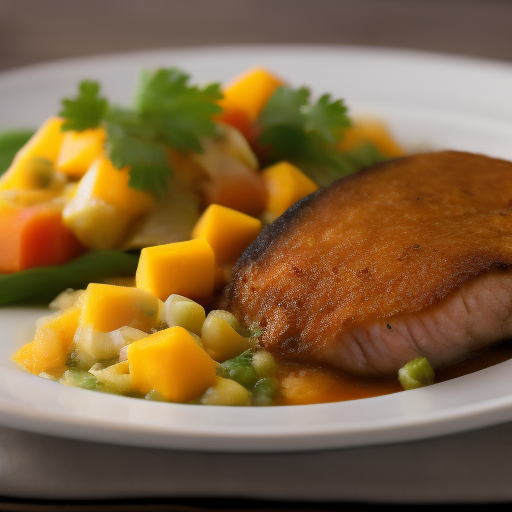 Filete de salmón en salsa de mango y jengibre