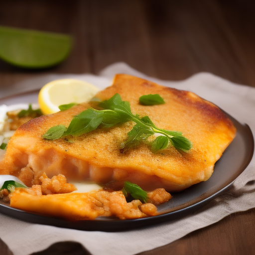 Pescado al horno con cobertura de queso parmesano y hierbas