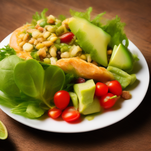 Ensalada de salmón y aguacate con aliño de limón