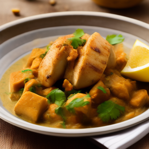 Filetes de pescado en salsa de coco y curry