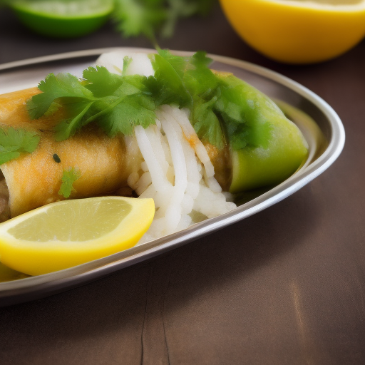 Rollitos de pescado con salsa de limón y cilantro