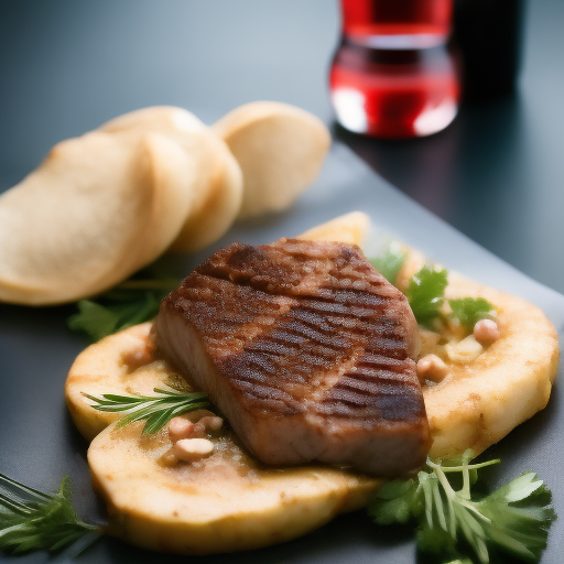 Filete de ternera con salsa de vino tinto y champiñones