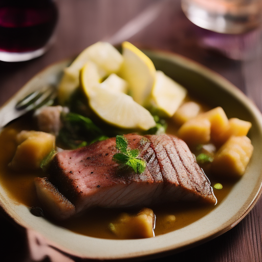 Filete de ternera con salsa de vino tinto y arándanos