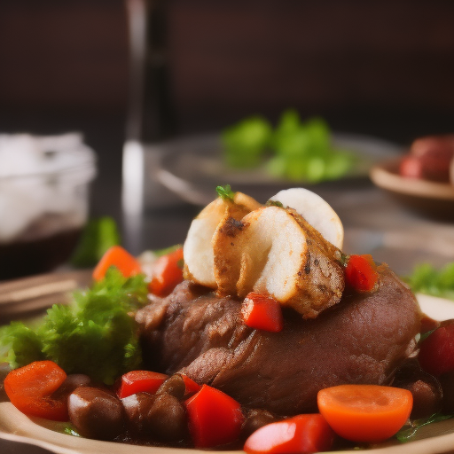 Carne de res en salsa de hongos y vino tinto