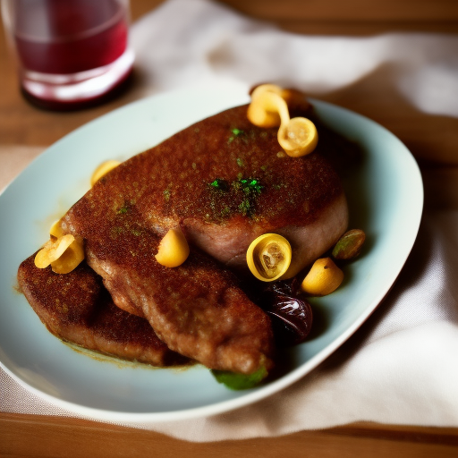 Filete de res con salsa de champiñones y vino tinto