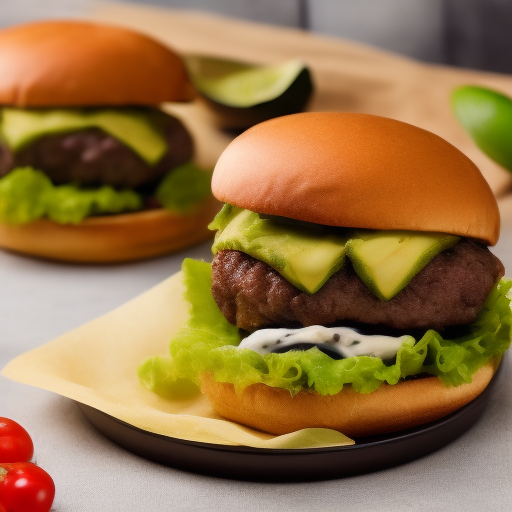 Hamburguesa de atún con salsa de aguacate y chips de boniato