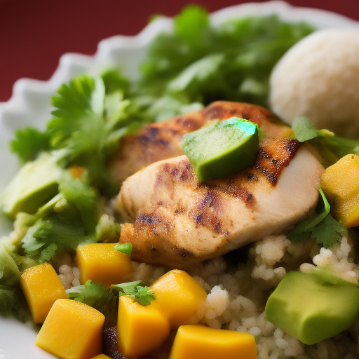 Ensalada de pollo, mango y aguacate con vinagreta de cilantro