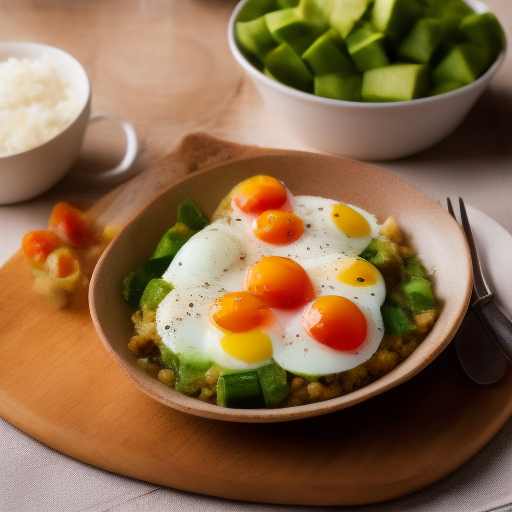 Huevos en nube con aguacate y tomate